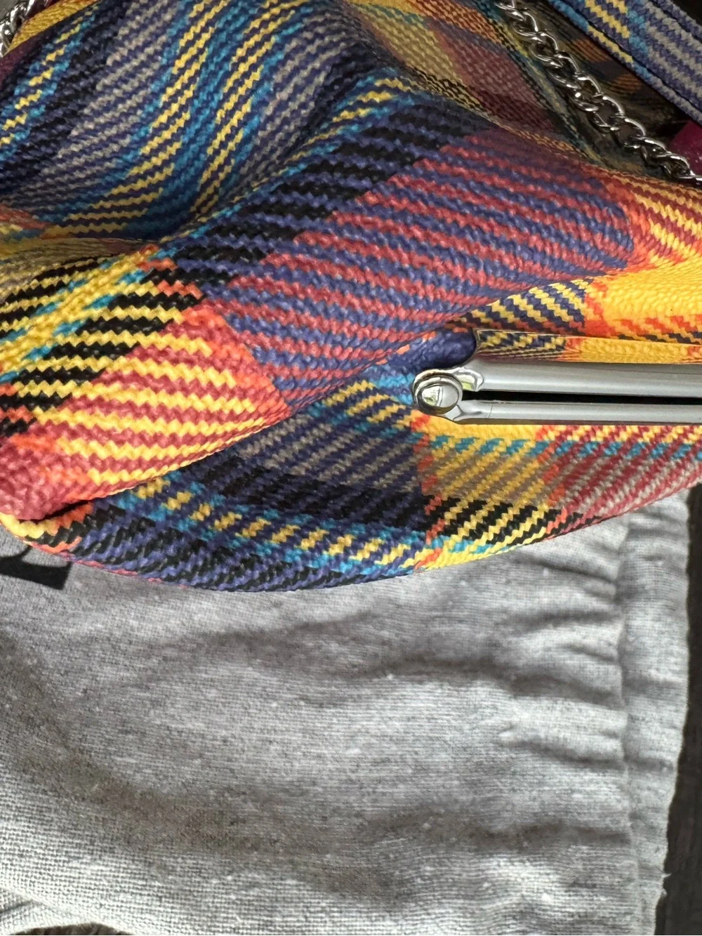 Vivienne Westwood Granny Frame Tartan Plaid Kiss Lock Bag Chain Strap
